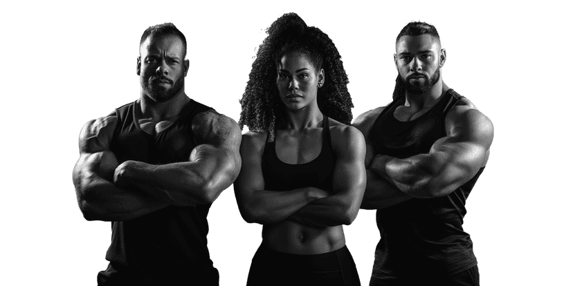 Three people posing heroically